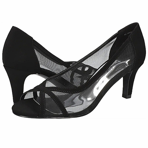 New! EASY STREET Black Mesh Comfort Cushion Peekaboo Peep Toe Heels. 9M - Picture 1 of 9